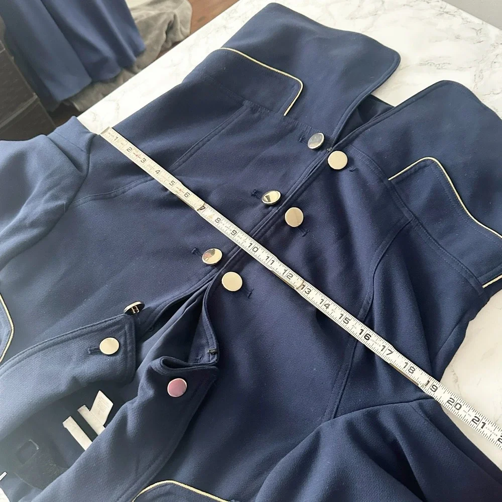 Chico's Size 1 Navy Military Gold Button Blazer Jacket Size Medium Size 8
